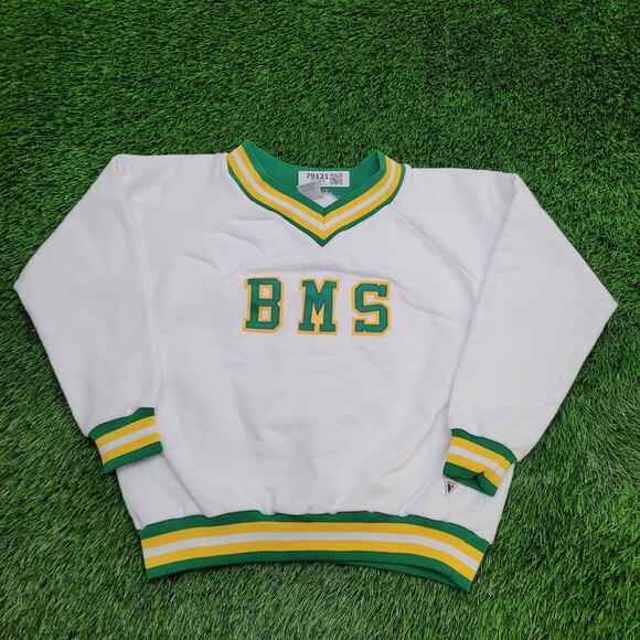 Vintage 80s BMS Varsity Ringer Sweatshirt Womens M 22x20 USA - Picture 1 of 14